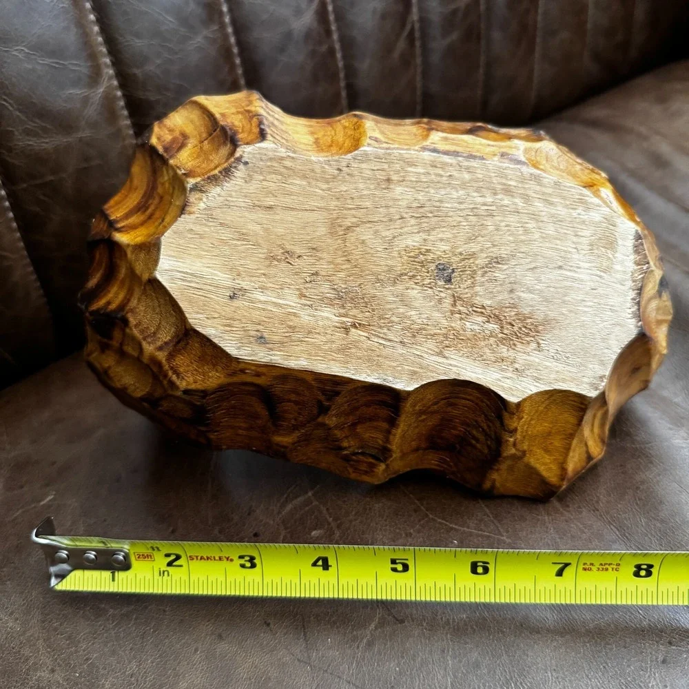 Hand Carved‎ Small Wood Basket Vintage 8
